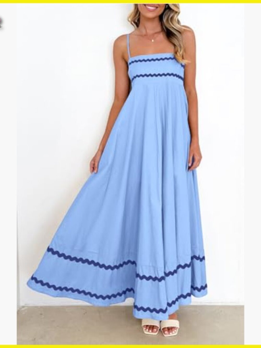 Flowy Maxi Dress Boho Chic Spaghetti Strap Ruffle Casual Beach Vacation - Picture 4 of 7